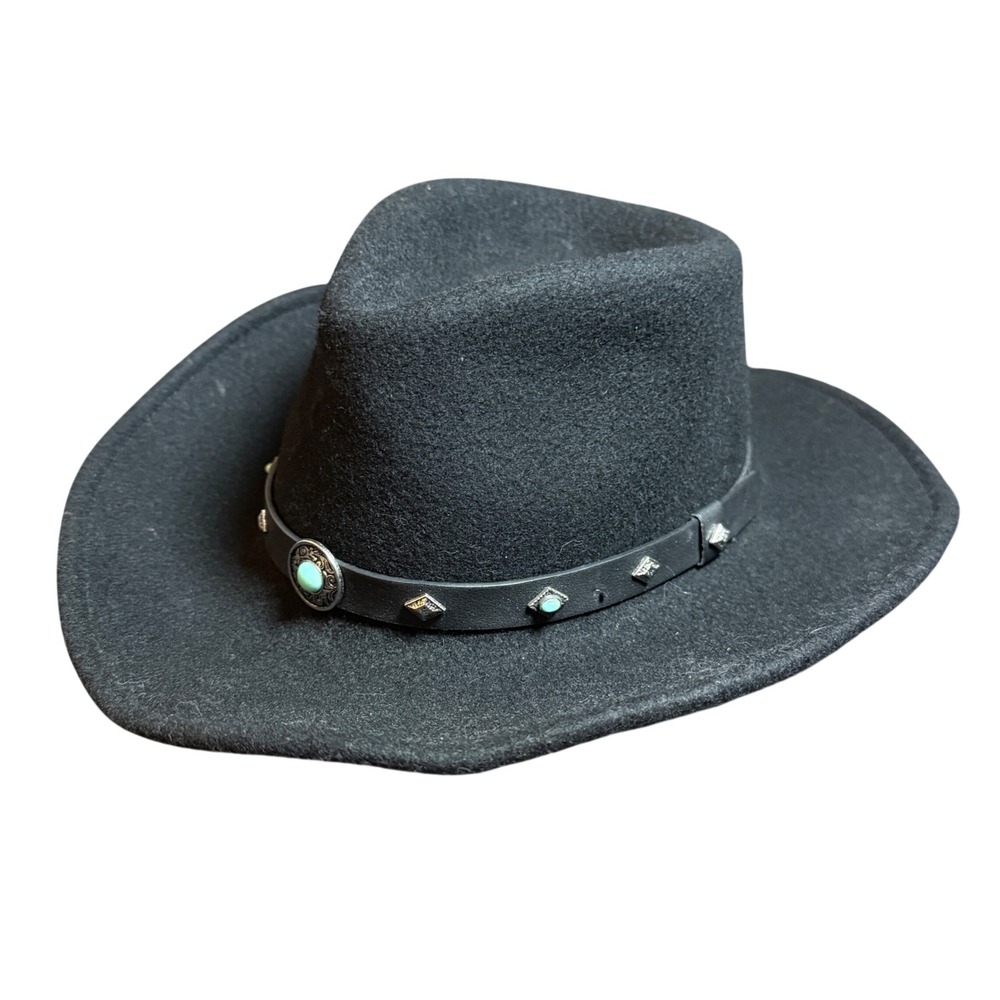 Cody James Santa Ana Cowboy Hat Mens Medium Black Wool Studded Faux Turquoise